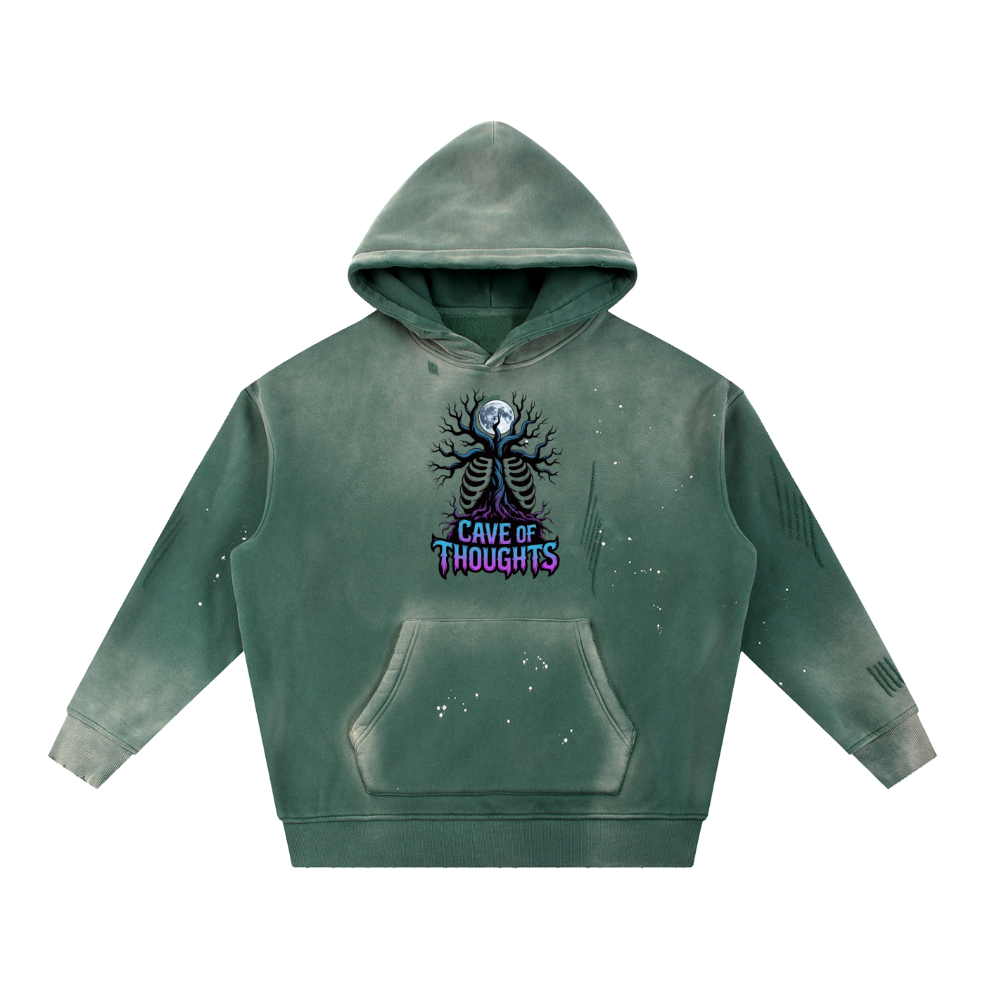 Vintage Washed Frayed Fleece Hoodie