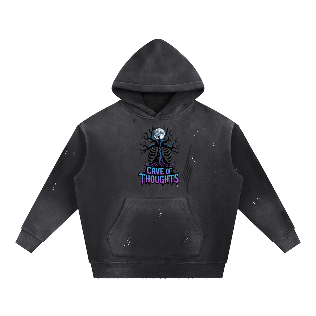 Vintage Washed Frayed Fleece Hoodie