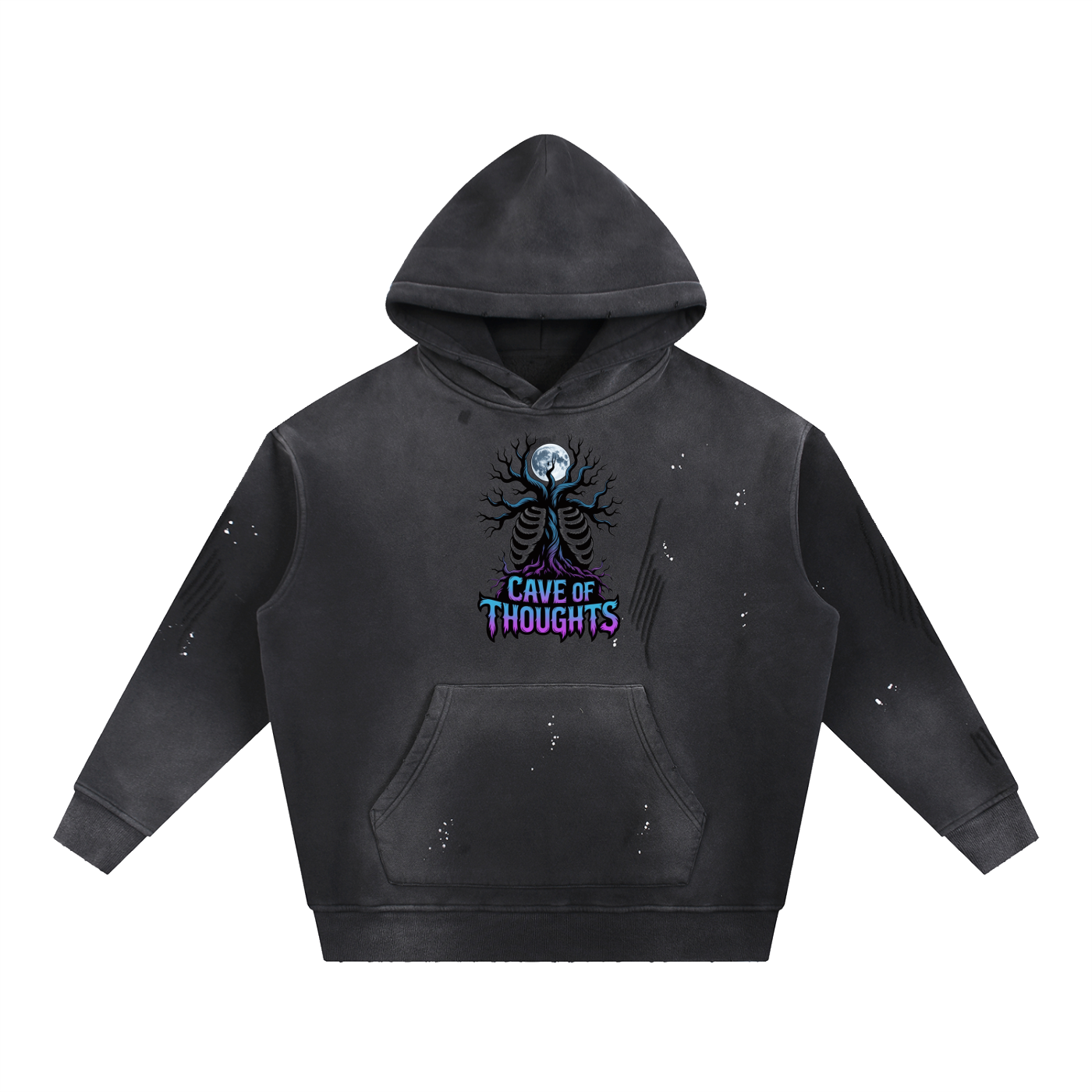 Vintage Washed Frayed Fleece Hoodie