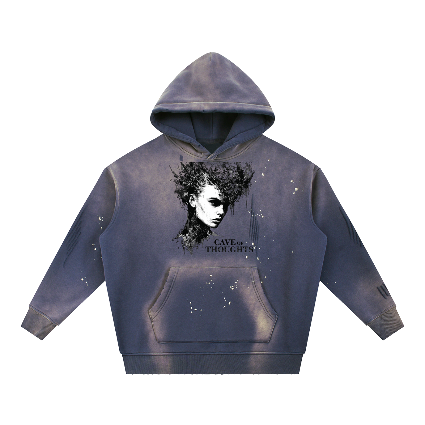 Vintage Washed Frayed Fleece Hoodie