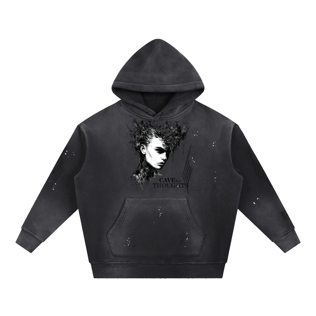 Vintage Washed Frayed Fleece Hoodie