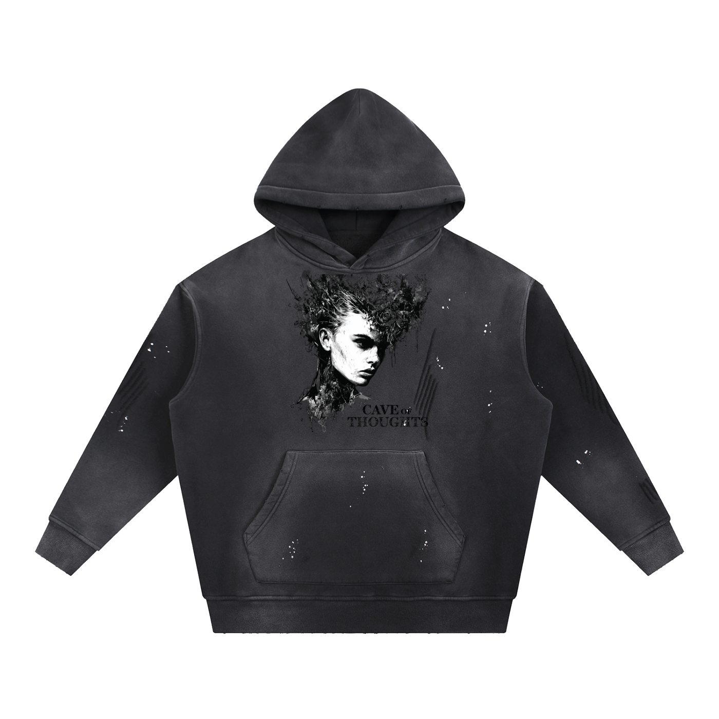 Vintage Washed Frayed Fleece Hoodie
